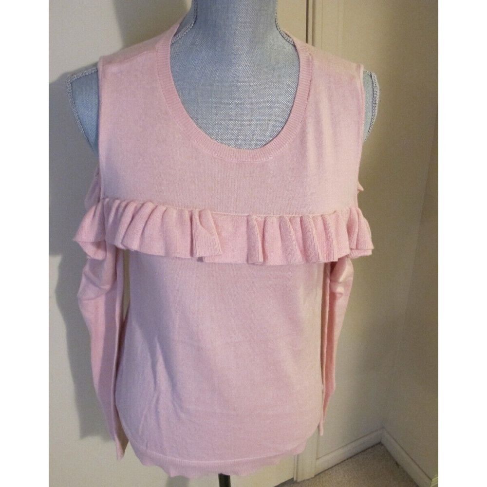 Women's Medium Michael Kors Pale Pink Long Sleeve Open Shoulder Sweater - NWT